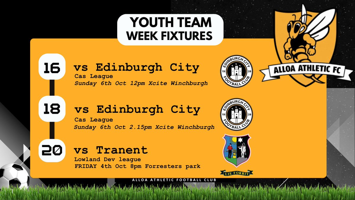 Youth team fixtures for this weekend.