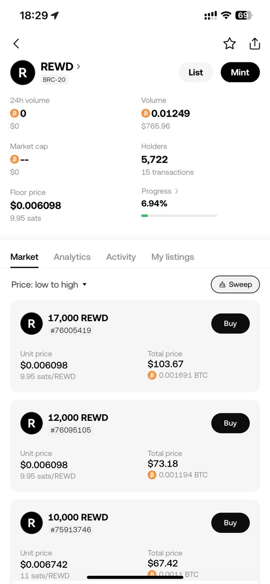 BitcoinXmaXpro's tweet photo. Progress: 6.94% Effective Address: 5722 Potential is unimaginable, let's come together #BRC20 $REWD https://t.co/QEQA9TIsif