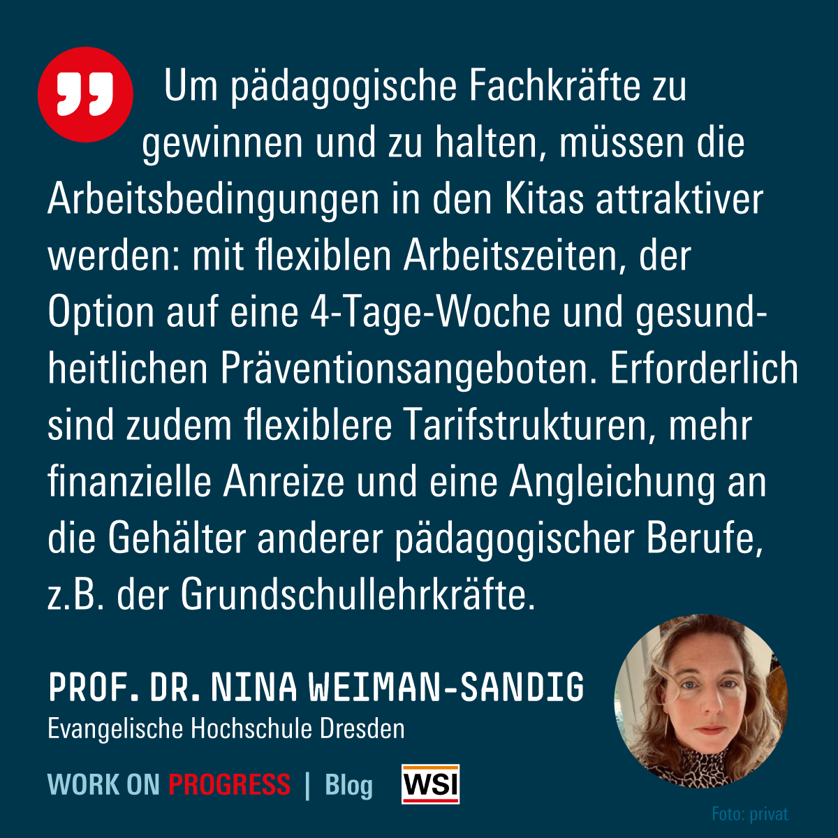 Sollen sie doch mehr arbeiten!?? So einfach lässt sich #Fachkräftemangel in den #Kita|s nicht ausgleichen. Überlastung und fehlende Wertschätzung als Gründe für Teilzeitpräferenz + Lösungen für bessere und attraktivere Arbeitsbedingen ➡️ <a href="/NinaSandig/">Prof. Dr. Nina Weimann-Sandig</a> wsi.de/de/blog-17857-…