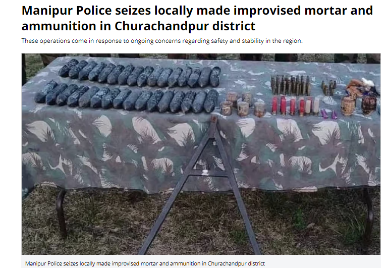 #Manipur Police seize locally made improvised mortars &amp; ammo in #Churachandpur district 
#Myanmarmilitants infiltrate here, fueling chaos &amp; ethnic conflict in #Manipur. 
110 checkpoints set up, ensuring safe passage along NH37 &amp; NH2 with 446 vehicles escorted.