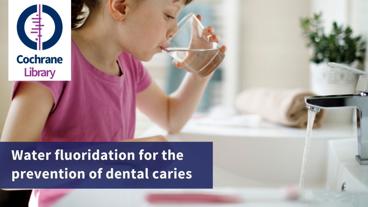 Cochrane review has found that the dental health benefits of adding #fluoride to drinking water may be smaller now than before fluoride toothpaste was widely available. 
Read the #SystematicReview: buff.ly/3Ncoy6X 
Authors explain the evidence: buff.ly/3NgQtCA