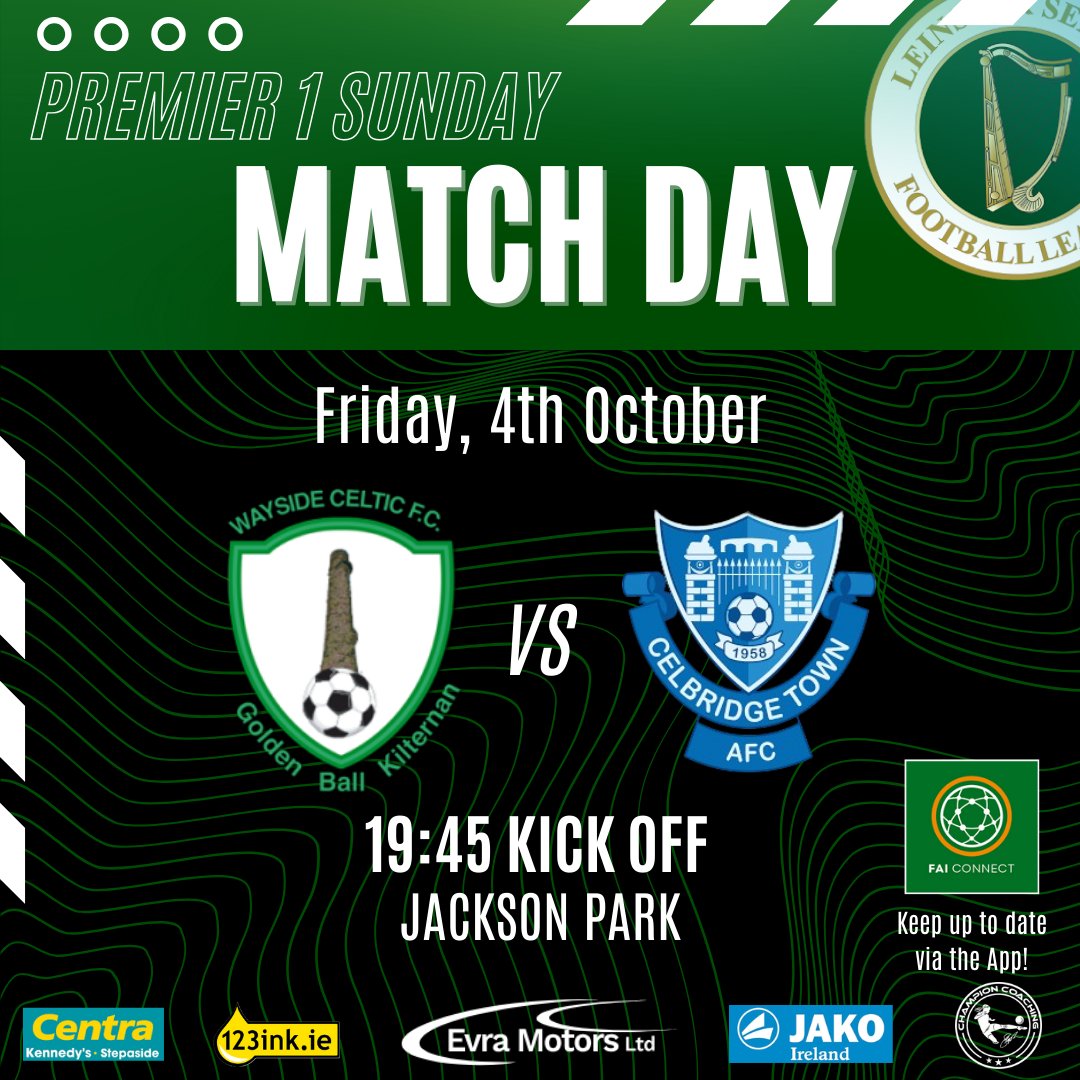 waysideceltic's tweet photo. MATCH DAY | Premier 1 Sunday 

🆚 Celbridge Town AFC
📅 Friday 4th October 2024
⏰ 19:45 KO
🏟️ Jackson Park

It's Match day again for our Sunday development side as they take on Celbridge Town. Should be another exciting and competitive game 🟢⚪

All support welcome! https://t.co/Vs8Q0NN8q8