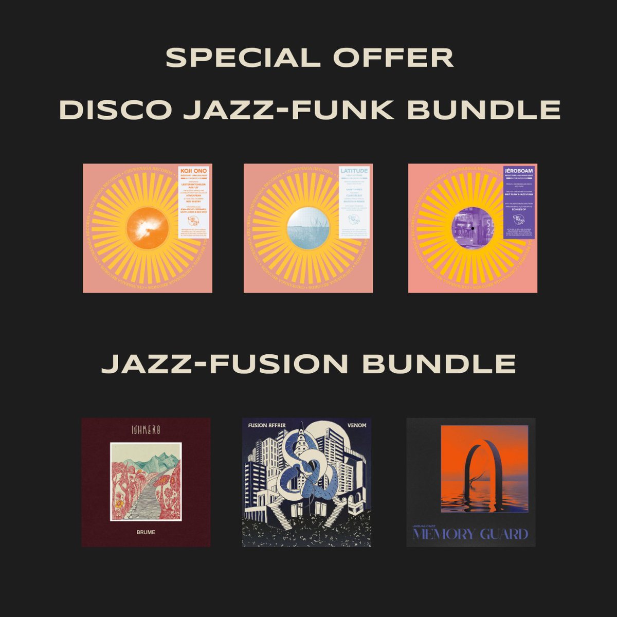 It's Bandcamp Friday!!
On this special day, we wanted to make a special offer for all the Jazz-Fusion, Jazz-Funk, and Disco lovers out there with our two new bundles! Check it out: chuwanaga.bandcamp.com