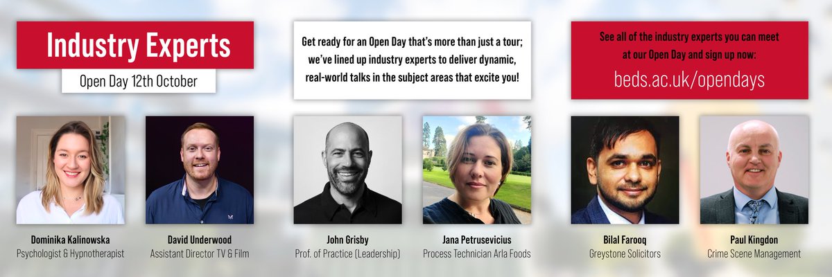 Get ready for an #OpenDay that’s more than just a tour; we’ve lined up industry experts to deliver dynamic, real-world talks in the subject areas that excite you! 🤩👩‍🏫💬
 
Join us in #Luton &amp; #Bedford on the 12th of October; see more info: beds.ac.uk/opendays 👈