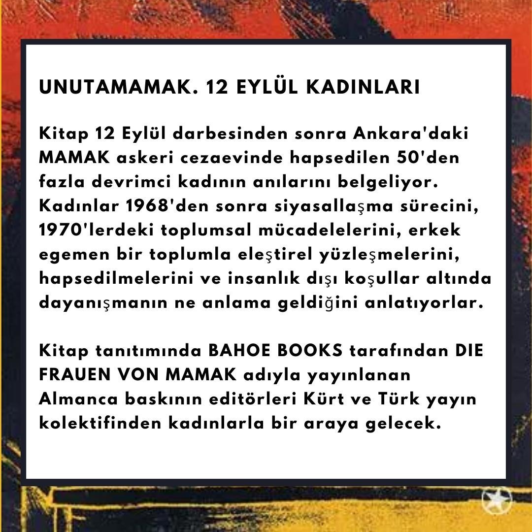 thirtysixfights's tweet photo. Ganz große Veranstaltungsempfehlung! Mit dabei sind 3 der ehemals in Mamak inhaftierten Revolutionärinnen, die über ihre Kämpfe im Knast berichten - und über die wunderbare Kraft der Solidarität, die geholfen hat diesen Alptraum zu überstehen.

"Die Frauen von Mamak"
@bahoebooks https://t.co/phQEiH11f1