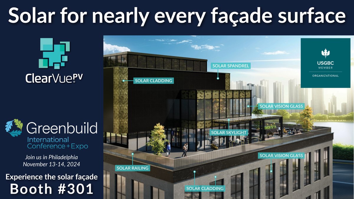 ClearVue PV (@clearvuepv) on Twitter photo We are looking forward to the <a href="/Greenbuild/">Greenbuild</a>. <a href="/ClearVuePV/">ClearVue PV</a> will be demonstrating its Solar Vision Glass, Spandrel, Cladding, and more. Stop by booth #301 to see the latest advancements in sustainable building solutions. <a href="/Greenbuild/">Greenbuild</a> Expo is open Nov 13-14. We are looking forward to the <a href="/Greenbuild/">Greenbuild</a>. <a href="/ClearVuePV/">ClearVue PV</a> will be demonstrating its Solar Vision Glass, Spandrel, Cladding, and more. Stop by booth #301 to see the latest advancements in sustainable building solutions. <a href="/Greenbuild/">Greenbuild</a> Expo is open Nov 13-14.