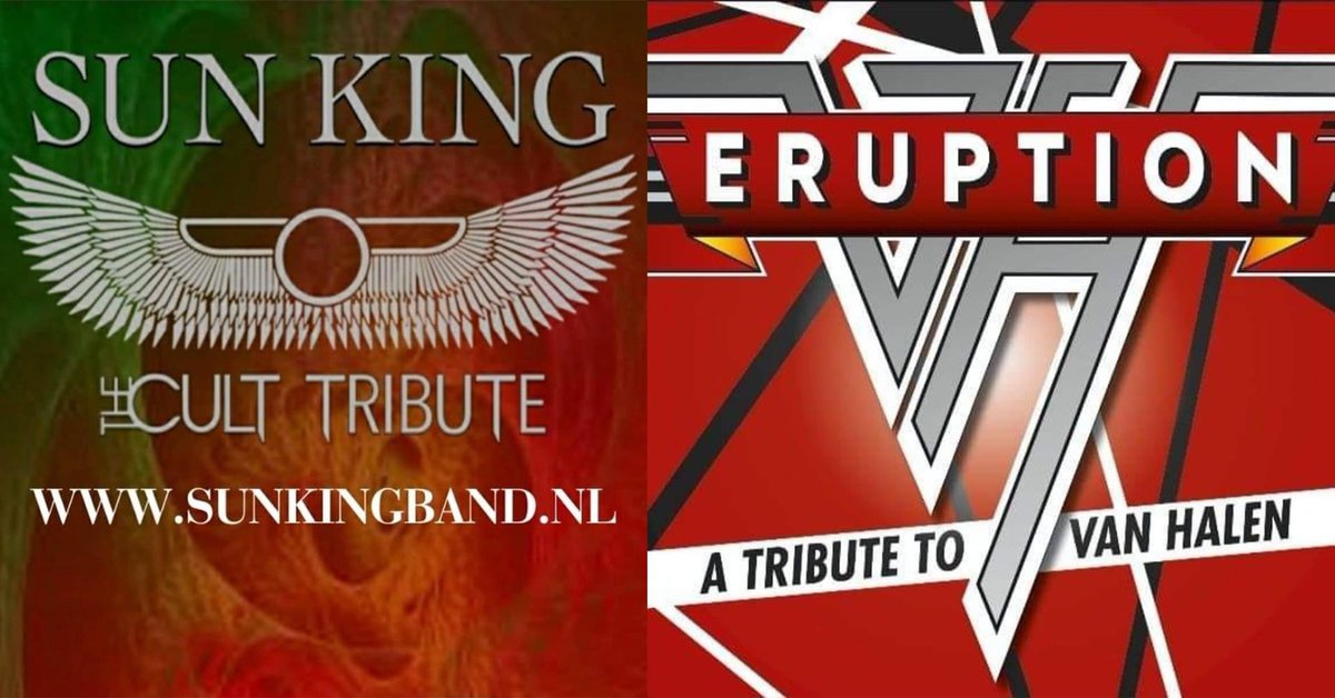 Morgenavond 2 top Tribute bands in de HMH! Sun King speelt The Cult en Eruption speelt Van Halen. Deur open: 21:00. 1e band 21:30. Koop nu nog je kaartje online: store.ticketing.cm.com/sunking (v.v.k. €10,-  / deur € 12,50)