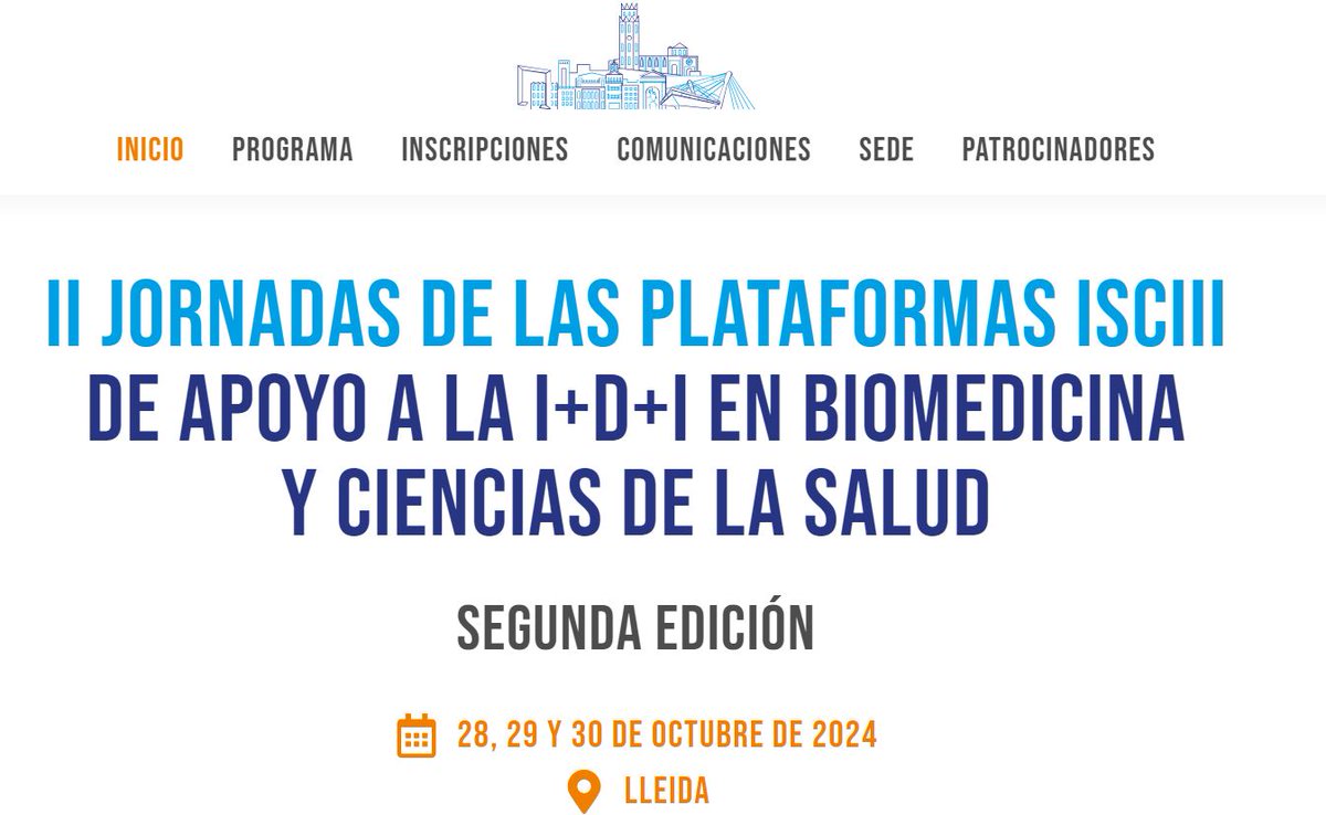 📢 ¡Todavía puedes inscribir a las II Jornadas de las Plataformas ISCIII de Apoyo a la I+D+i en Biomedicina y Ciencias de la Salud! 🔬
🔗 Inscríbete aquí hasta el 11 de octubre de 2024: 
jornadasplataformasisciii.org

<a href="/PNBB_ISCIII/">Platform ISCIII Biomodels and Biobanks</a> 
<a href="/FProgresoysalud/">Fundación Progreso y Salud</a> 
<a href="/GranadaesSalud/">GranadaSalud</a> 
<a href="/SaludISCIII/">Instituto de Salud Carlos III (ISCIII)</a>