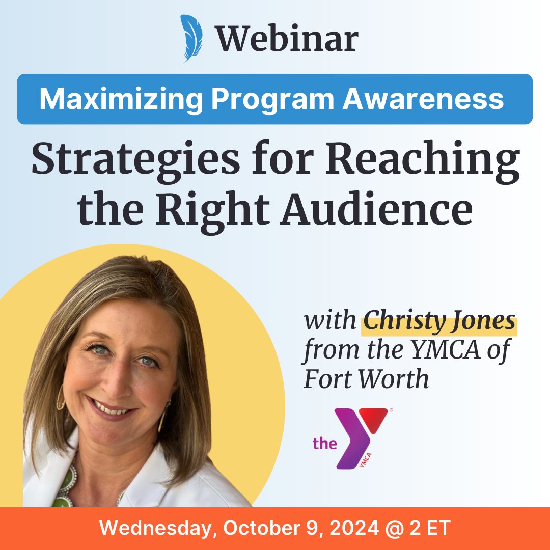 Feathr's tweet image. Ready to get your #nonprofitprograms in front of the right audience? Join our #webinar with Christy Jones at the YMCA of Metropolitan Fort Worth. We&apos;ll talk about how she attracts more program participants and builds a loyal community. go.feathr.co/3ZLAJPJ