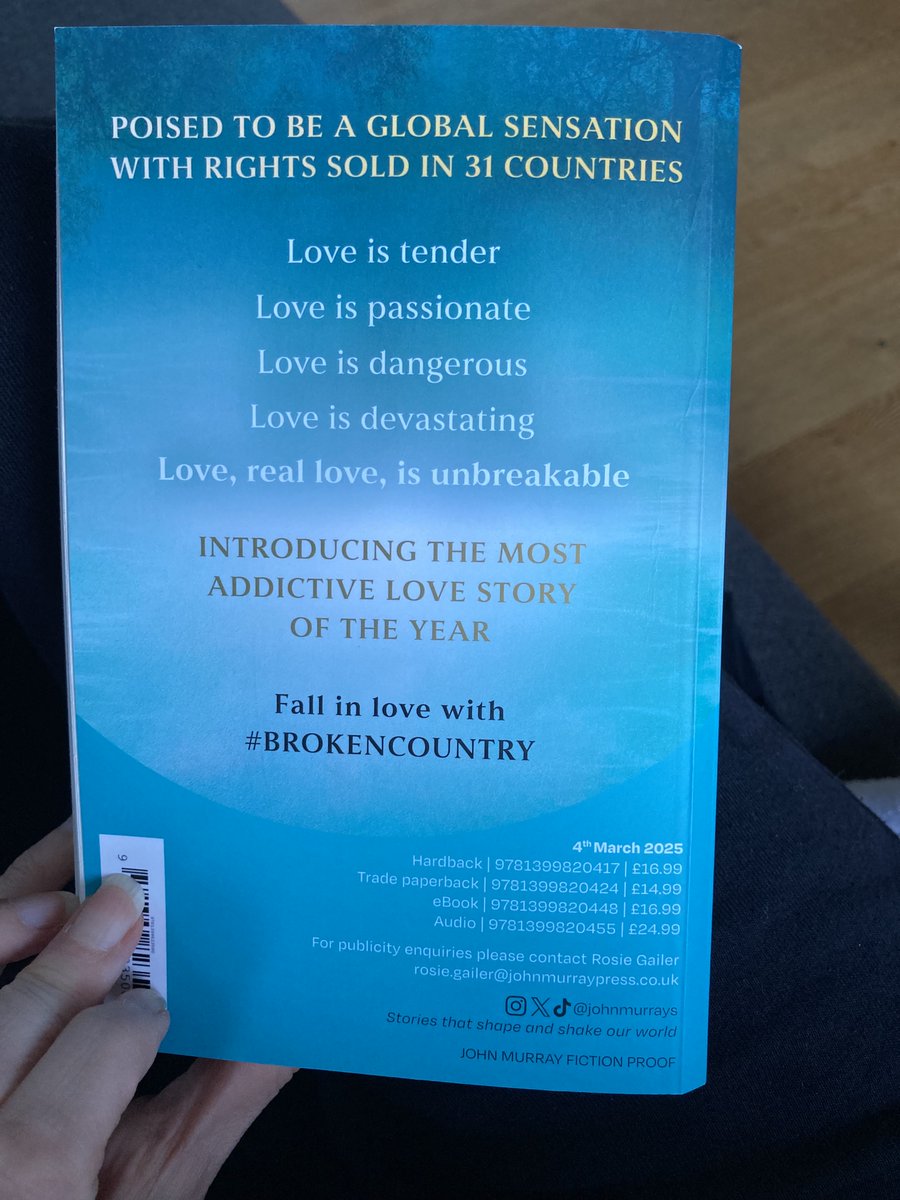 Oh!! This is such a beautiful story that interrogates the complexities of love, loss and regret with lyrical prose and a well paced plot. A heart rending read that avoids cliché. Fall in love with #BrokenCountry 💔 <a href="/ClareEmpson2/">Clare Leslie Hall</a> <a href="/johnmurrays/">John Murray Press</a>