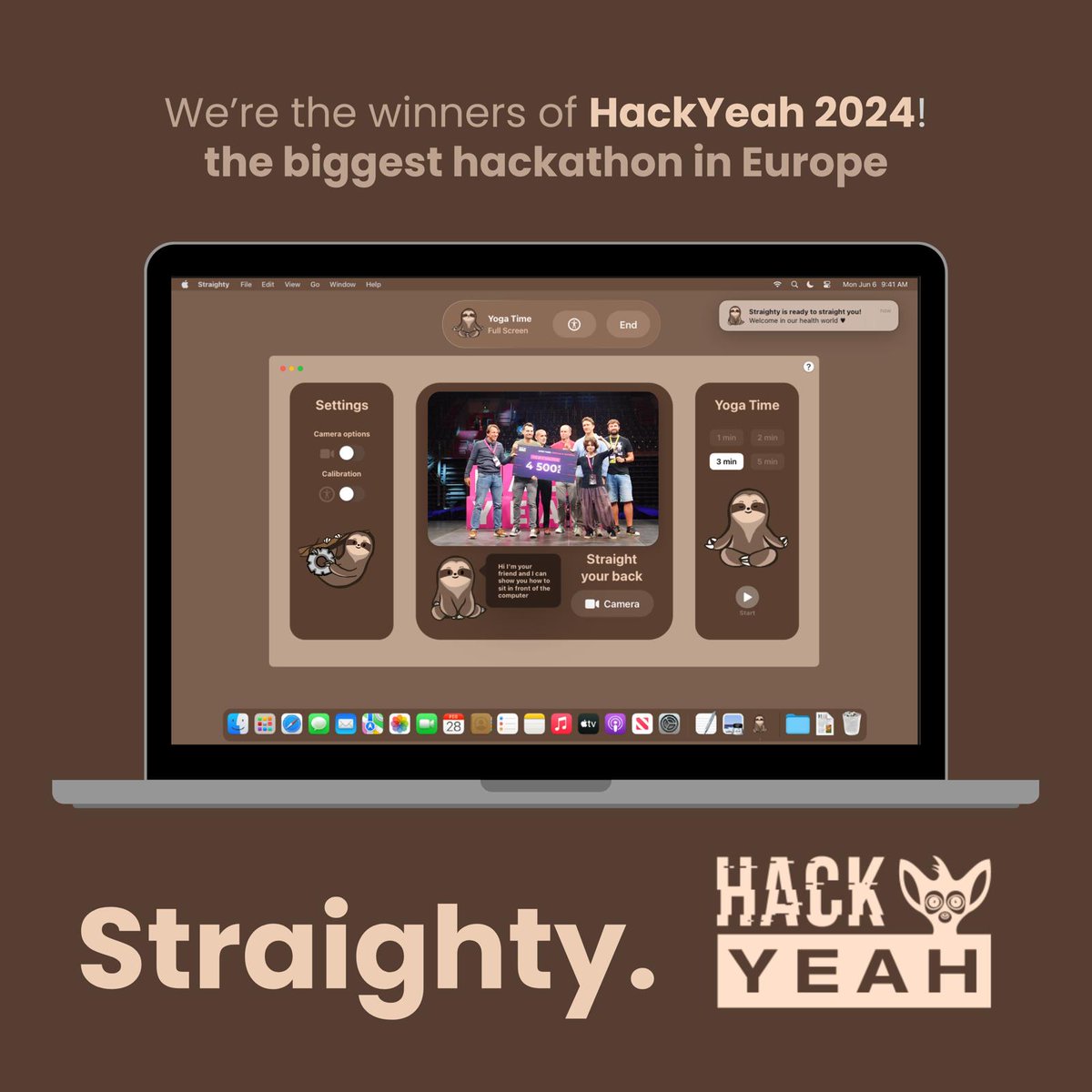 straighty_app's tweet photo. Say hi to #Straighty app 🦥 Thank you @hackyeah_ ! ❤️ https://t.co/Ab0NbQQsCp