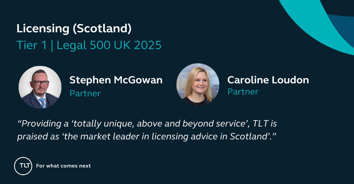 Delighted to see ⁦<a href="/TLT_LLP/">TLT LLP</a>⁩ retain our Top Tier status for licensing in Scotland for another year. Thank you to the clients who provided feedback this is much appreciated! ⁦<a href="/CKPLoudon/">Caroline Loudon WS</a>⁩