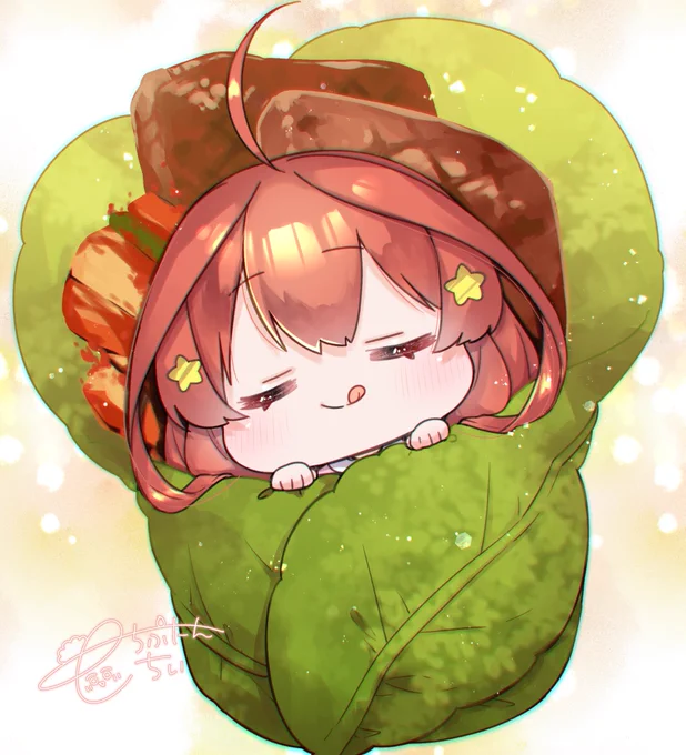 サンチュなおくるみでねんねする五月ちゃん お誕生日プレゼントのお礼に描き描きしました#五等分の花嫁 