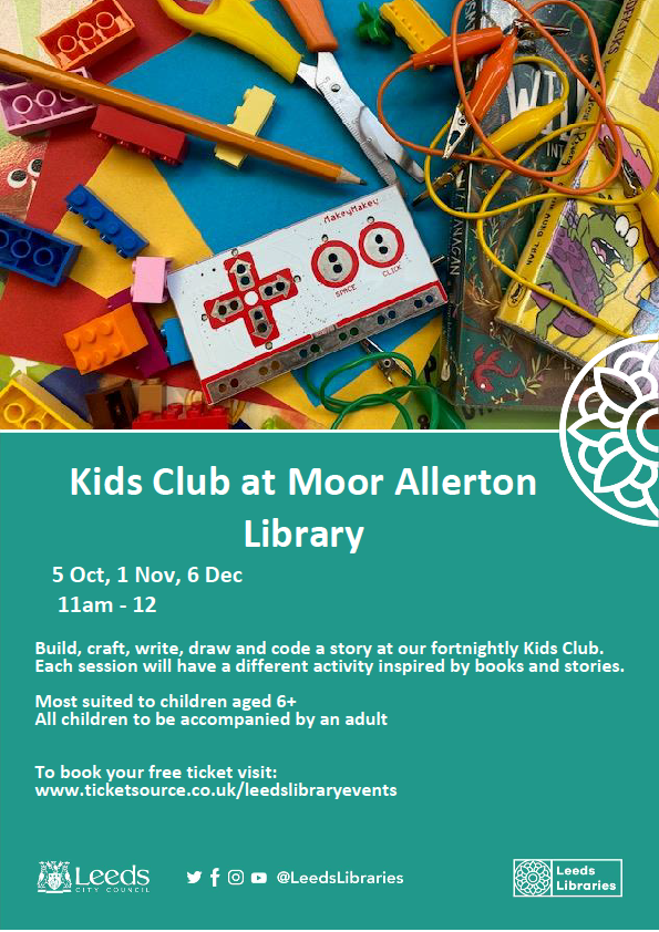 ch_moor's tweet photo. 🚨 Kids club at Moor Allerton Library. Come along and join in the fun. First session is 5th October between 11am and 12pm. Let's get creative and have a great time. See you then. https://t.co/Gh83IiVCoK