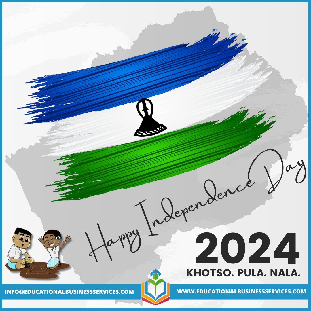 🎉 Happy Independence Day, #Lesotho! 🎉

Today, we celebrate 200 years of existence and 58 years of independence.

Together, let’s continue to empower more young Basotho minds  with love, knowledge, and opportunity.

#LsTwitter
 
educationalbusinessservices.com