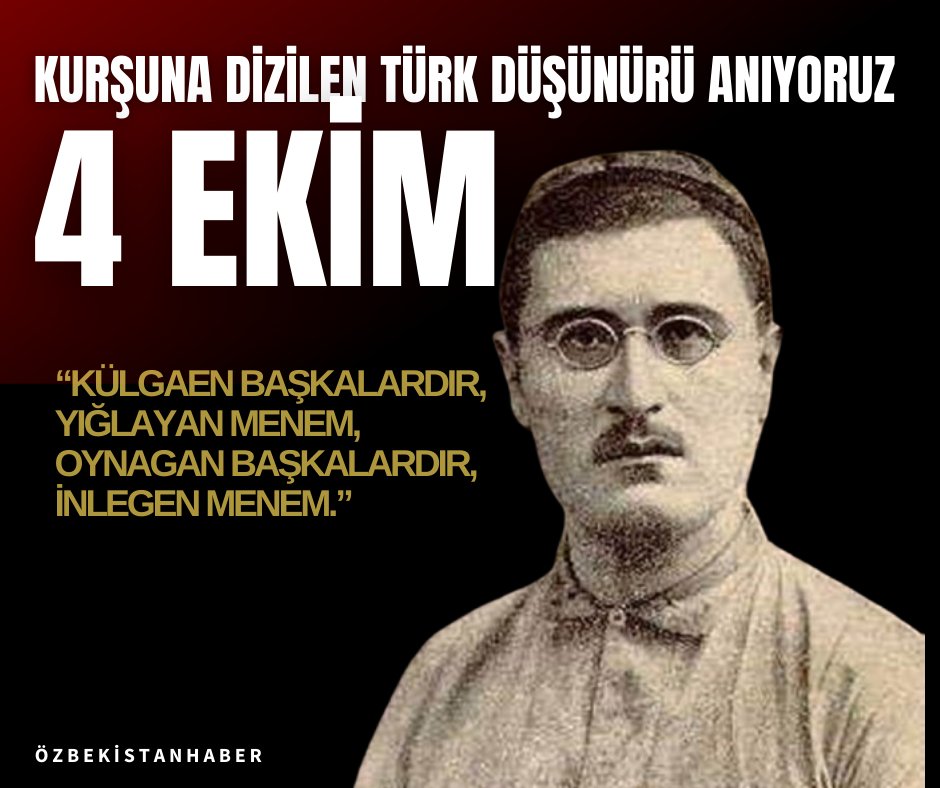 "Külgen başkalardır, yığlayan menem,
Oynagan başkalardır, inlegen menem.”
Bu dizeler, Türk Dünyası'nın önemli şairlerinden Süleyman Çolpan'a aittir. 4 Ekim 1938 tarihinde, Sovyet rejimi tarafından tehlikeli görüldüğü gerekçesiyle kurşuna dizilerek infaz edilmiştir.