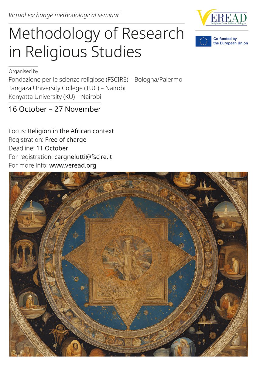 The VEREAD (Virtual Exchange for Religious Education and Dialogue) project is inviting scholars and students to participate in the upcoming virtual seminar: Methodology of Research in Religious Studies (16 October-27 November).

fscire.it/short_news-172…
