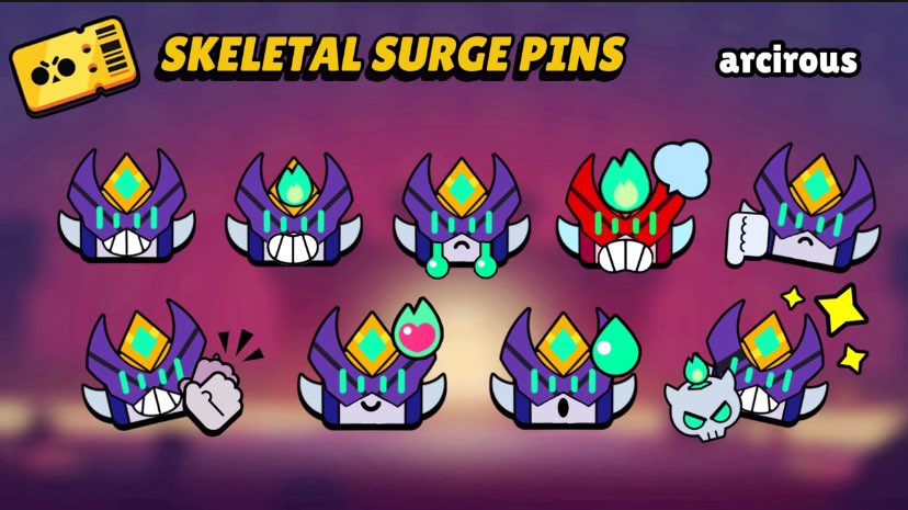 arcirous's tweet photo. SKELETAL SURGE PINS (idea)

#BrawlStars #ScaryTales #BrawlPass #OnceUponABrawl https://t.co/1vYPmP8sHS