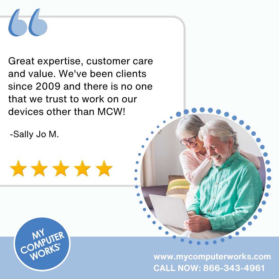 MyCompWorks's tweet image. Whether you have been with us for 15 years or 15 days, you will receive the same dedicated support.
Don't hesitate to call us when you need help troubleshooting an issue or have a simple question. Call My Computer Works at 866-343-4961.
#MyComputerWorks #FixMyComputer #Support