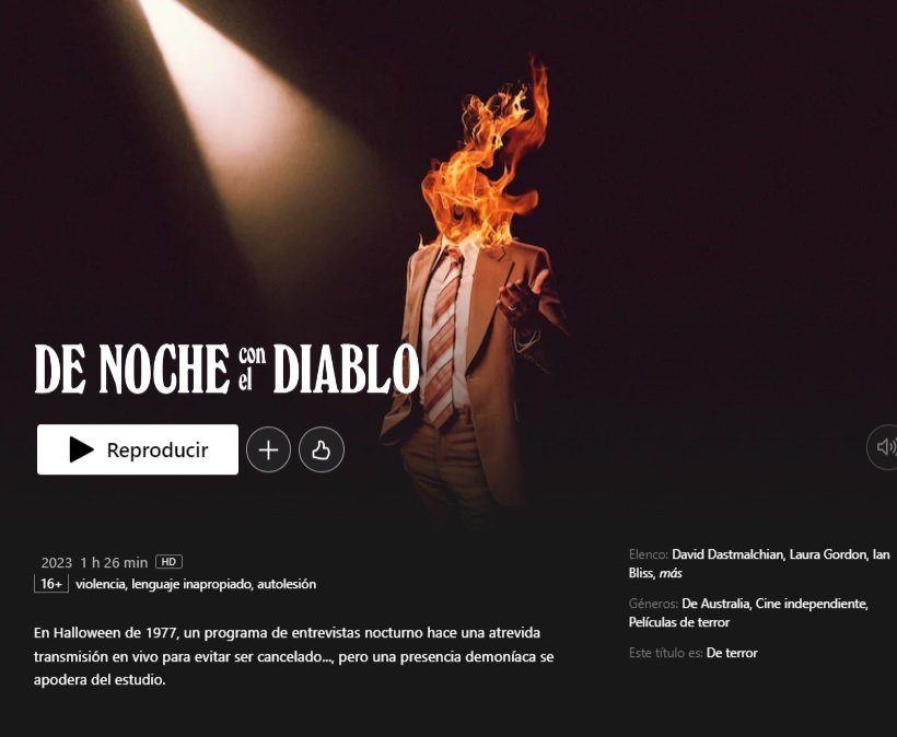 EmaJuarezOk's tweet image. Ya que Netflix no avisa, lo hago yo: sin previo anuncio, llegó a la plataforma #DeNocheConElDiablo #LateNightWithTheDevil. Están informados, difundan.