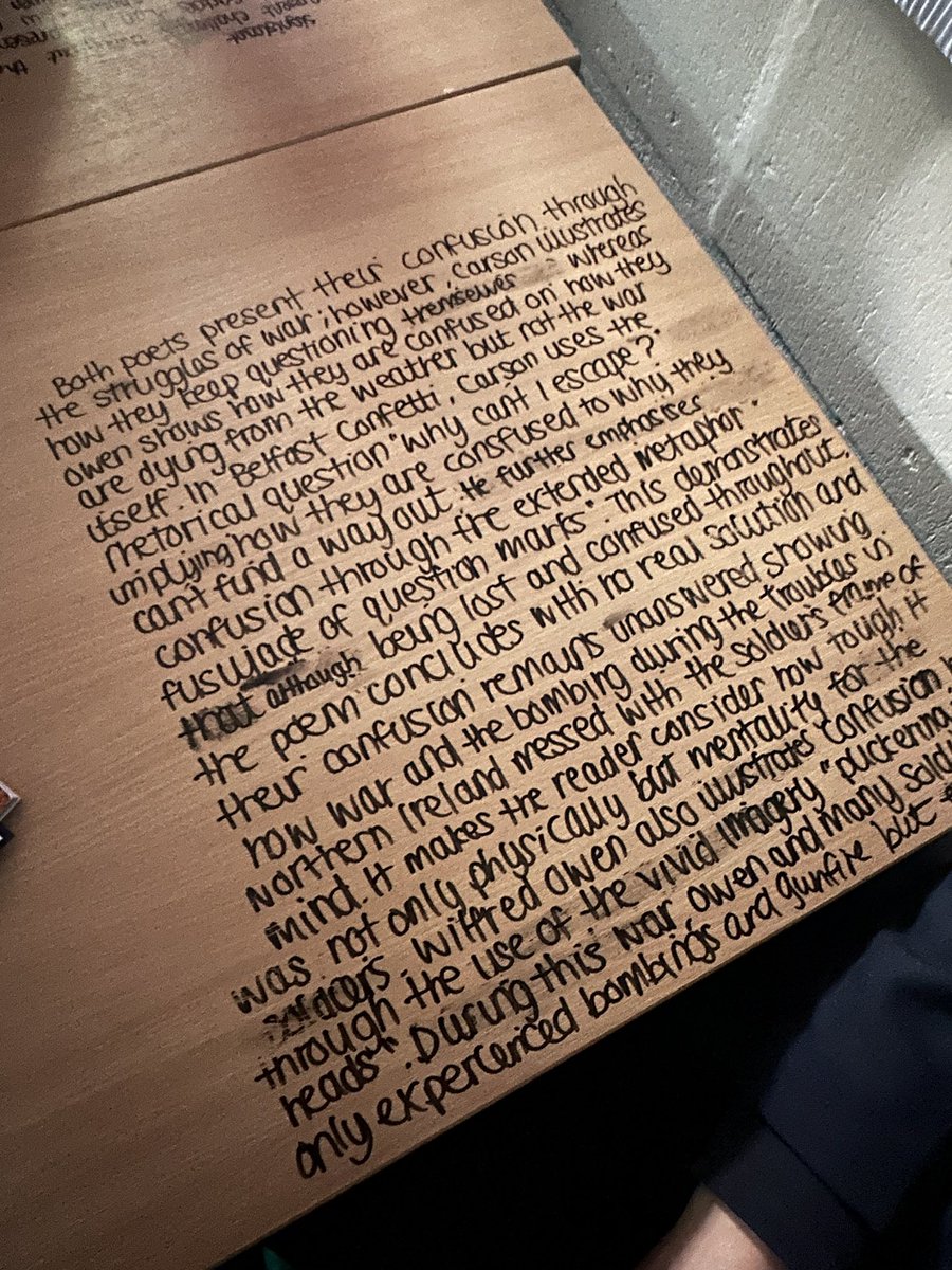 Year 11 ditched their exercise books in Miss White’s class today and wrote their poetry comparison on the tables instead! Fantastic job Year 11! 👏🏻 <a href="/ChelmerValleyHS/">Chelmer Valley High School</a>