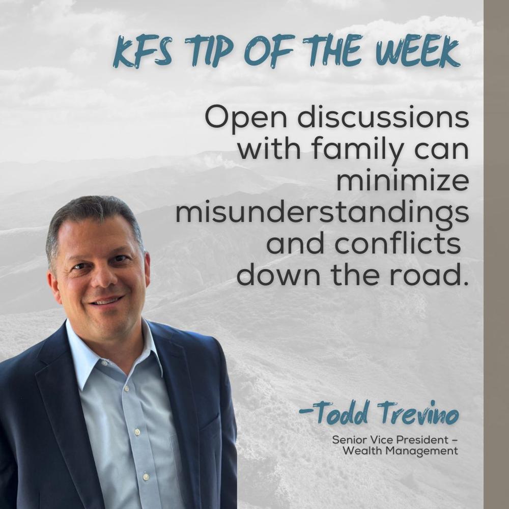 KirtlandFinServ's tweet image. Communicate your estate plan! Open discussions with family can minimize misunderstandings and conflicts down the road. 💬 kirtlandfinancialservices.com #EstatePlanning #FamilyTalks #AlbuquerqueNM #FinancialAdvisor #KirtlandCU