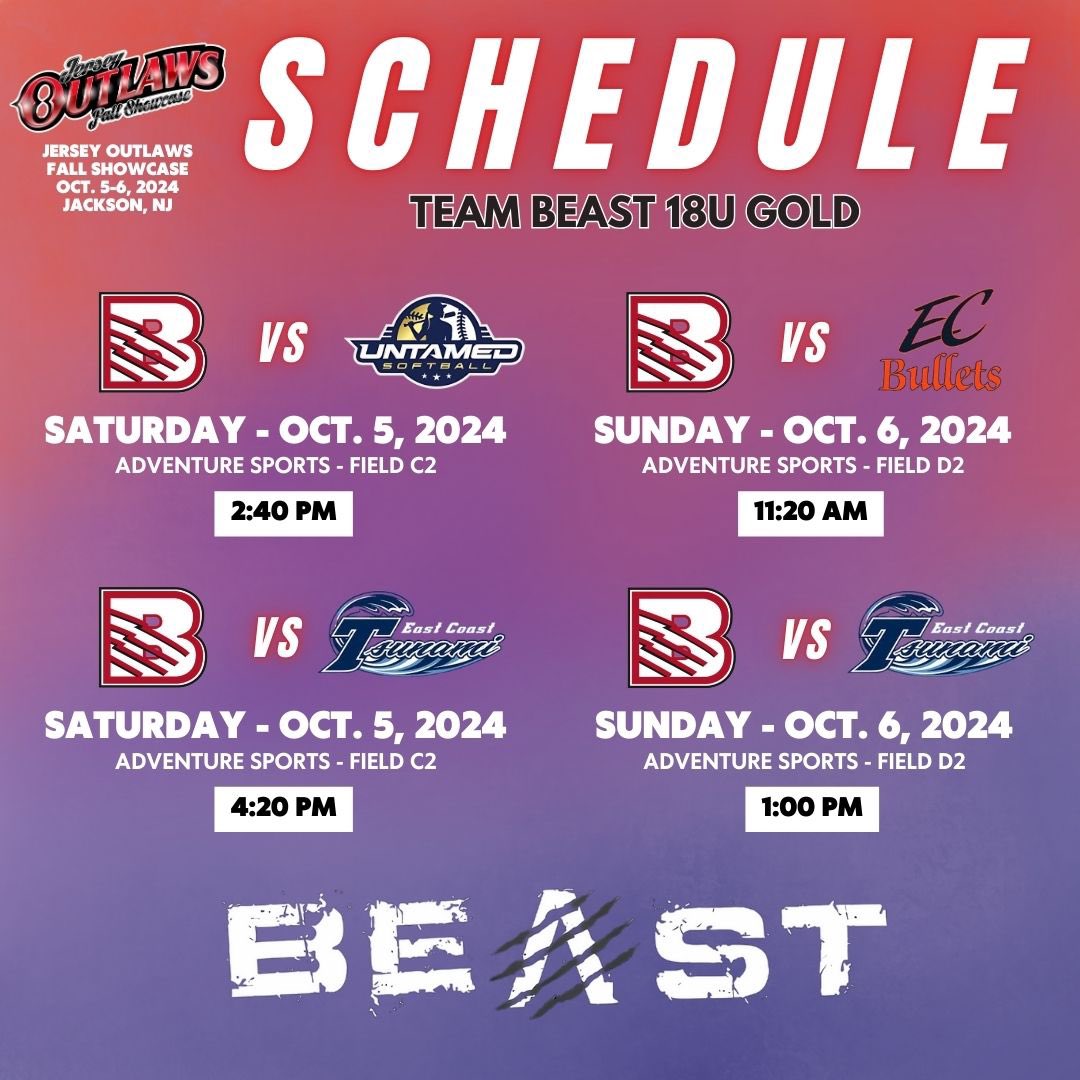 beastsoftballny's tweet photo. 🚨Beast Fall Showcase🚨
Team Beast 18U Gold is back this weekend at the Jersey Outlaws Fall Showcase! 🥎
‼️Check back for updates and game results‼️
#BeastSoftballNY #TeamBeastNY #BeastSoftballHighSchool #BeastFallShowcase https://t.co/sVSy9XR06E