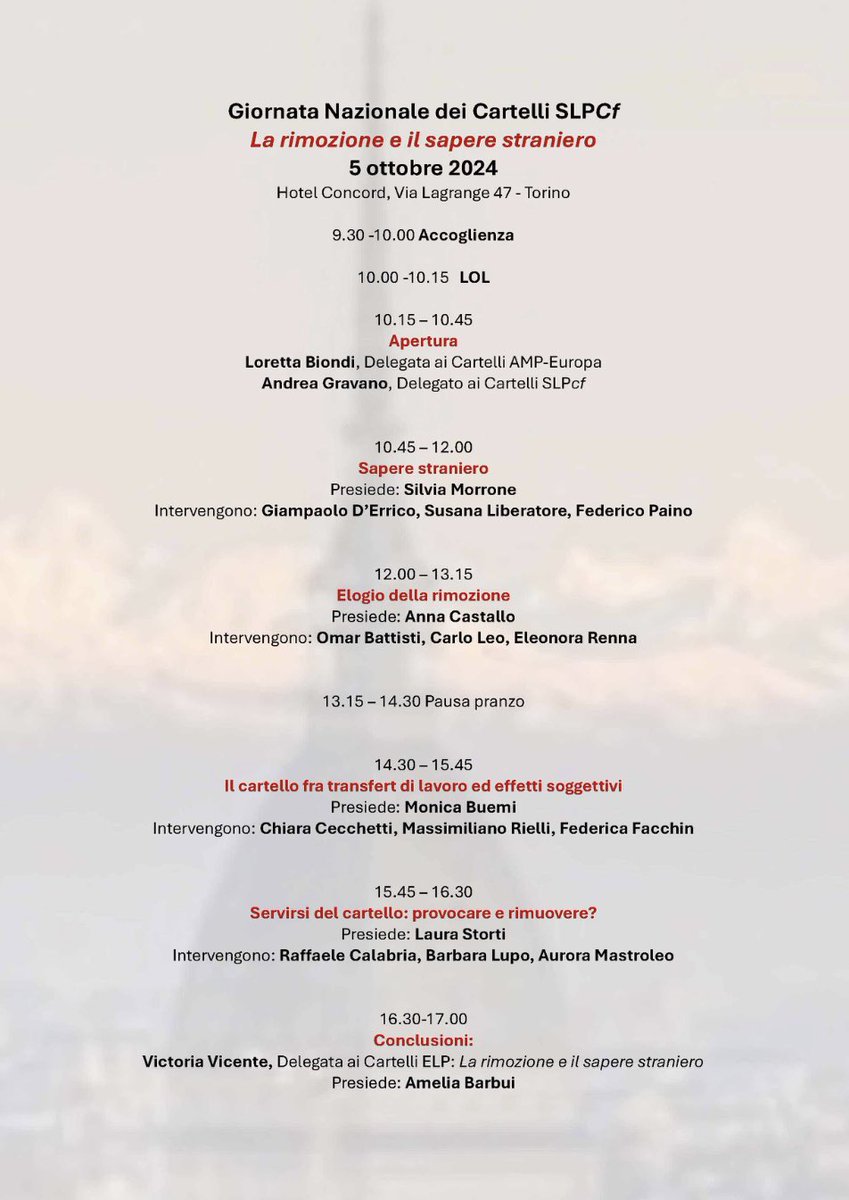 Domani, sabato 5 ottobre a Torino: “La rimozione e… il sapere straniero” <a href="/SLP_cf/">S.L.P.</a> 
Giornata Cartelli della Scuola Lacaniana di Psicoanalisi