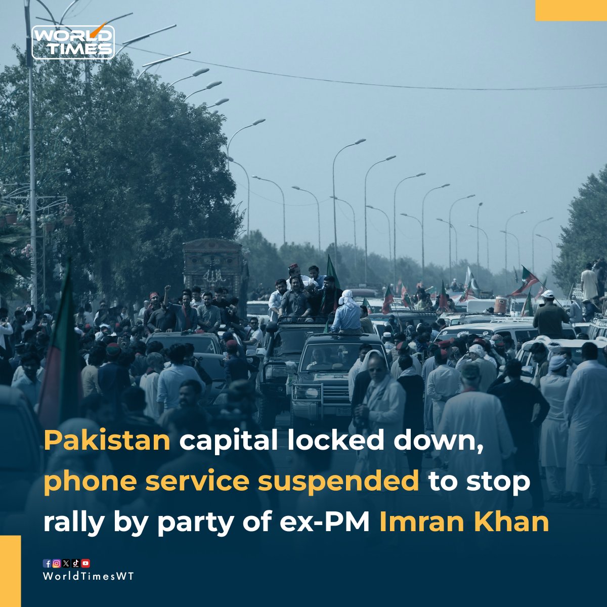 Pakistani authorities have placed shipping containers on key roads and highways leading to the capital and suspended cellphone service in Islamabad in an attempt to prevent supporters of imprisoned former Prime Minister Imran Khan from holding a rally seeking his release.