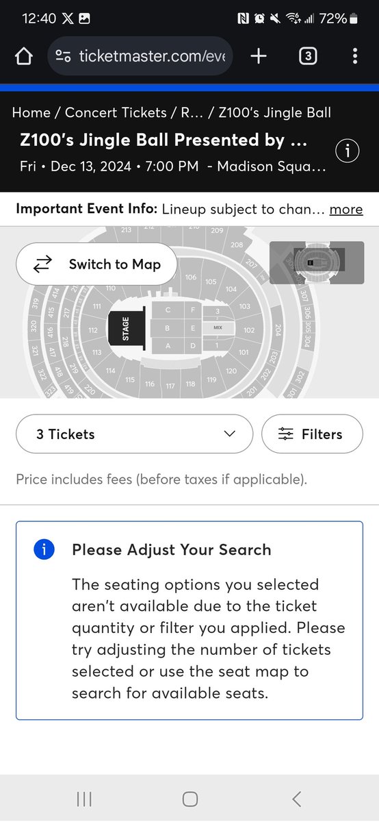 Killahkellz401's tweet photo. Once again @Ticketmaster has allowed scammers and bots to buy up all the tickets and squash my families plans to go to an event! Awesome! @Z100NewYork https://t.co/lGQ4NMzius