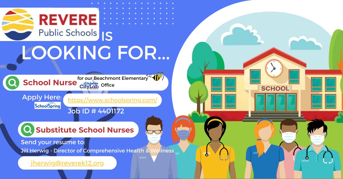 Jill Herwig (@mshshealth) on Twitter photo RPS is looking for an RN to join our Nursing Team & substitute nurses. Interested or know someone who is? Please refer to the info below and share.
<a href="/BeachmontSchool/">Beachmont School</a> <a href="/CityLabRevere/">CityLab Revere</a> <a href="/RPS_Super/">Dianne Kelly, Ed.D.</a> <a href="/RPSCommunicates/">RPS Communications</a> <a href="/arts_rps/">Director of Fine Arts, Kelly Williams</a> <a href="/RPS_Humanities/">Dr. Christina Porter</a> <a href="/RevereOnTheMove/">Revere on the Move</a> @EstaphanyRPS <a href="/RPS_AsstSuper/">Dr. Danielle Mokaba</a> RPS is looking for an RN to join our Nursing Team & substitute nurses. Interested or know someone who is? Please refer to the info below and share.
<a href="/BeachmontSchool/">Beachmont School</a> <a href="/CityLabRevere/">CityLab Revere</a> <a href="/RPS_Super/">Dianne Kelly, Ed.D.</a> <a href="/RPSCommunicates/">RPS Communications</a> <a href="/arts_rps/">Director of Fine Arts, Kelly Williams</a> <a href="/RPS_Humanities/">Dr. Christina Porter</a> <a href="/RevereOnTheMove/">Revere on the Move</a> @EstaphanyRPS <a href="/RPS_AsstSuper/">Dr. Danielle Mokaba</a>