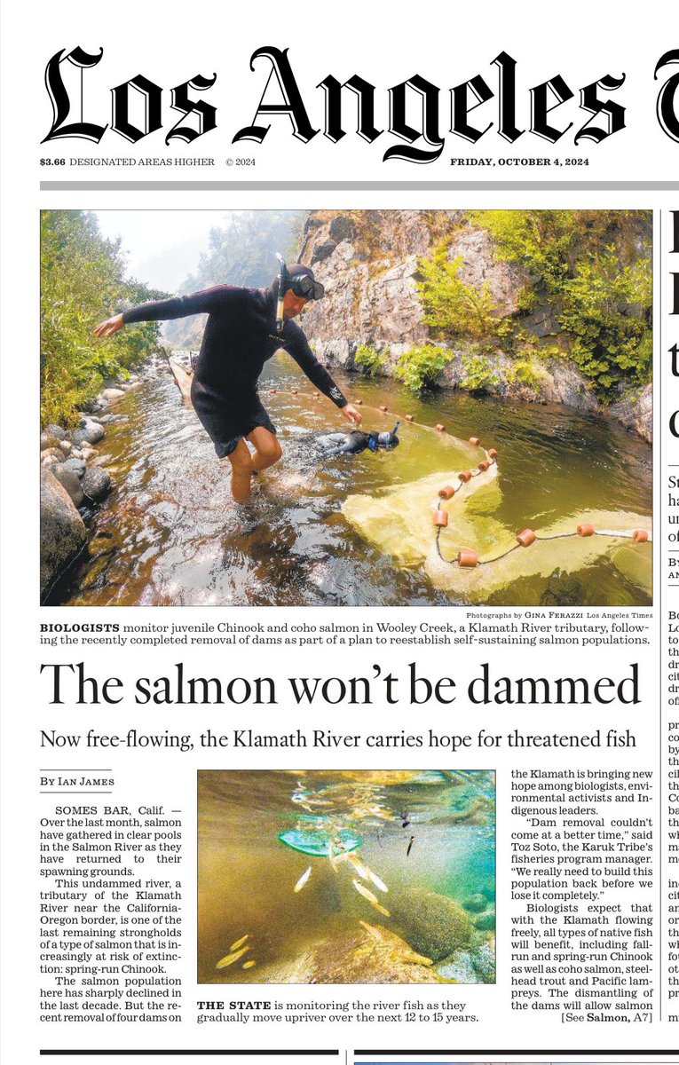 On today’s <a href="/latimes/">Los Angeles Times</a> front page:

The salmon won’t be dammed
Now free-flowing, the Klamath River carries hope for threatened fish

Photos by <a href="/GinaFerazzi/">Gina Ferazzi</a> 
latimes.com/environment/st…