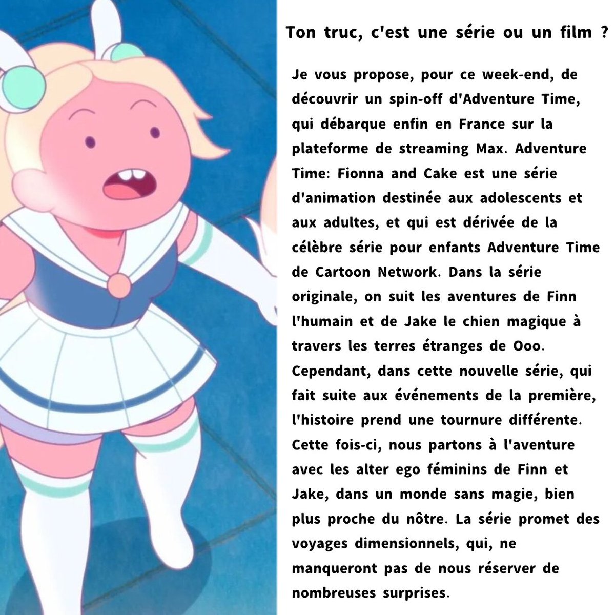 CmmNord's tweet photo. Et vous, dites-nous ce que vous allez regarder ce week-end !

#adventuretime #fionnaandcake #max #hbomax #cn #cartoonnetwork #cartoon #serie #weekend #animation #anime

@StreamMaxFrance @MaxActuFR https://t.co/P8pPjNSTRy
