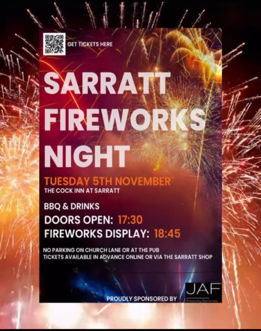 sarrattfc's tweet photo. 🎇 𝐕𝐈𝐋𝐋𝐀𝐆𝐄 𝐅𝐈𝐑𝐄𝐖𝐎𝐑𝐊𝐒 🎇

Tickets are now on sale for Sarratt's annual fireworks evening.

Plenty will be happening at @cockinn_sarratt, with the fantastic event raising funds for ourselves, @FcSarratt, Sarratt Care &amp; Sarratt School.

🎟️ https://t.co/QcBbIIVZxy https://t.co/hMHJy72gv9