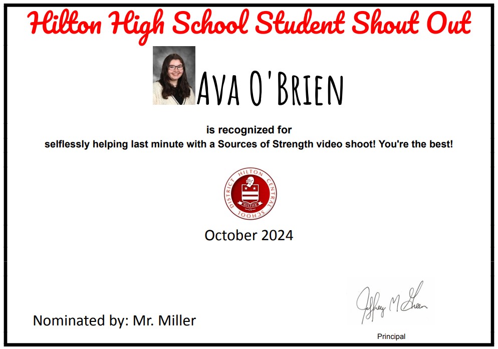 Congratulations to Ava, one of our October 2024 Students of the Month. Thank you for exemplifying our Cadet Intentional Values. Keep up the good work! #WeAreHilton