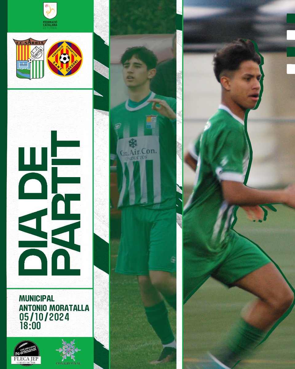 ⚽️ Jornada 3 - Tercera Catalana
  ⚔️ Primer Equip 🆚 <a href="/ae_stgregori/">AE Sant Gregori</a> 
📆 Dissabte 06/10
⏰ 18:00h  
📍Camp de futbol Mpal. Antonio Moratalla

💚🤍 Vina animar al primer equip