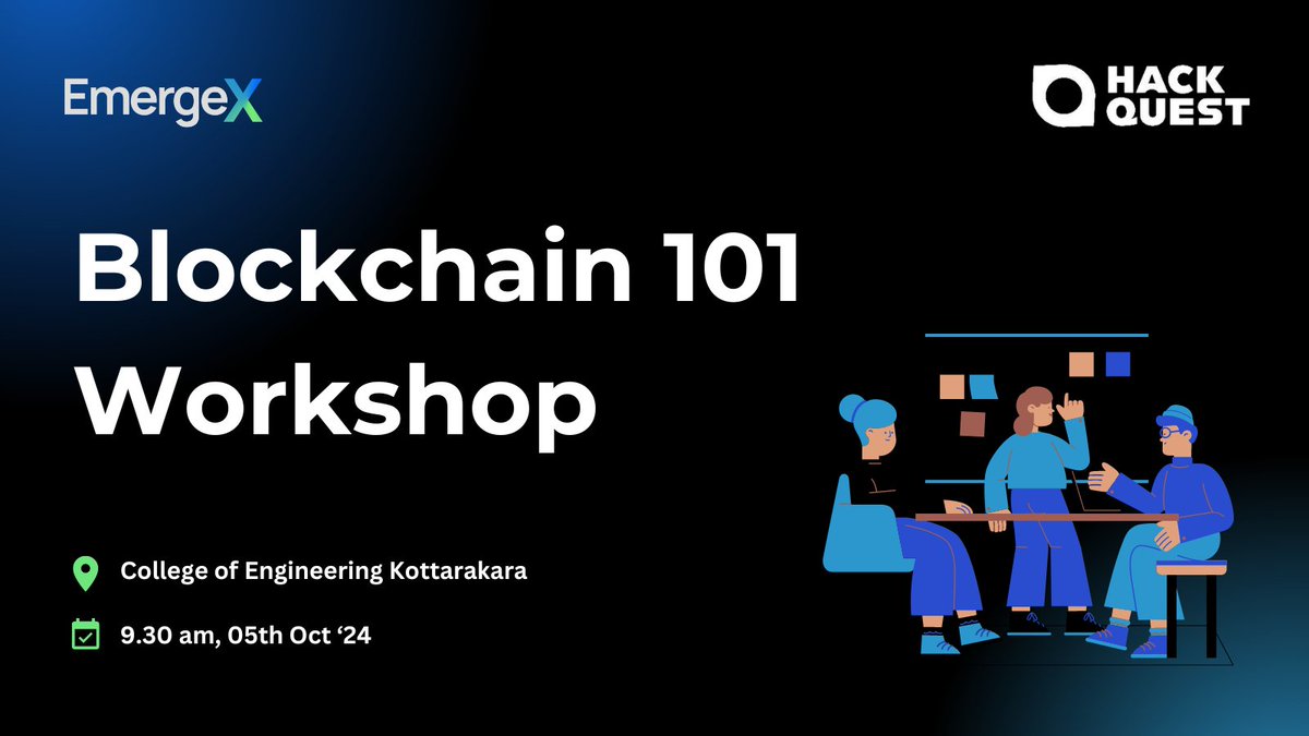 💡 EmergeX presents Blockchain Workshop 101, sponsored by <a href="/HackQuest_/">HackQuest</a>  in Kottarakara!

📍 College of Engineering, Kottarakara
🕒 9:30 AM

Lets innovate, build, and connect

#Web3 #Blockchain #EmergeX