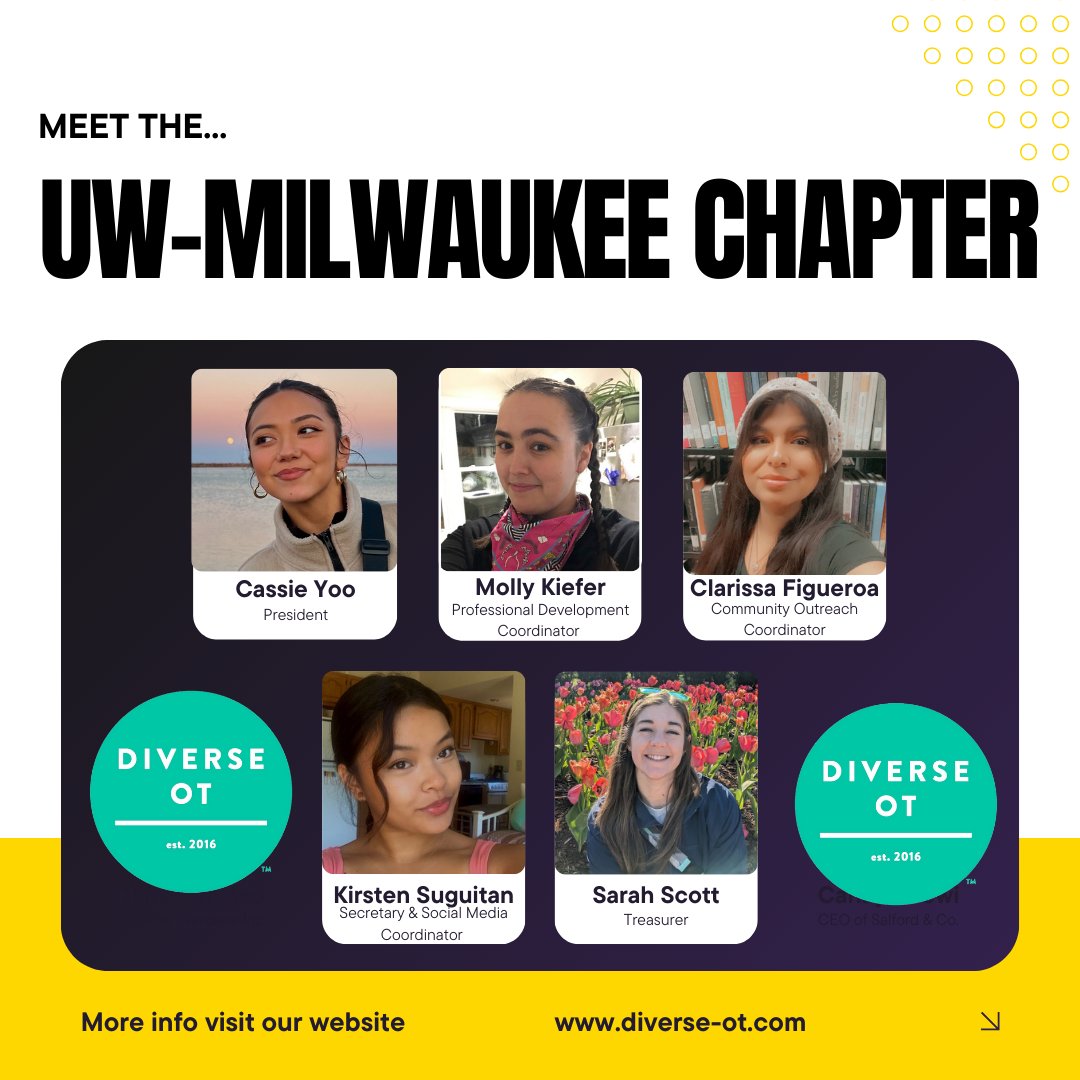 DiverseOT_2016's tweet photo. We’re excited to introduce the e-board of the UW-Milwaukee Chapter of Diverse-OT National!Huge thanks to the UW-Milwaukee team for your incredible hard work and steadfast commitment to driving change! 🌟👏 https://t.co/xN6LvjORmt