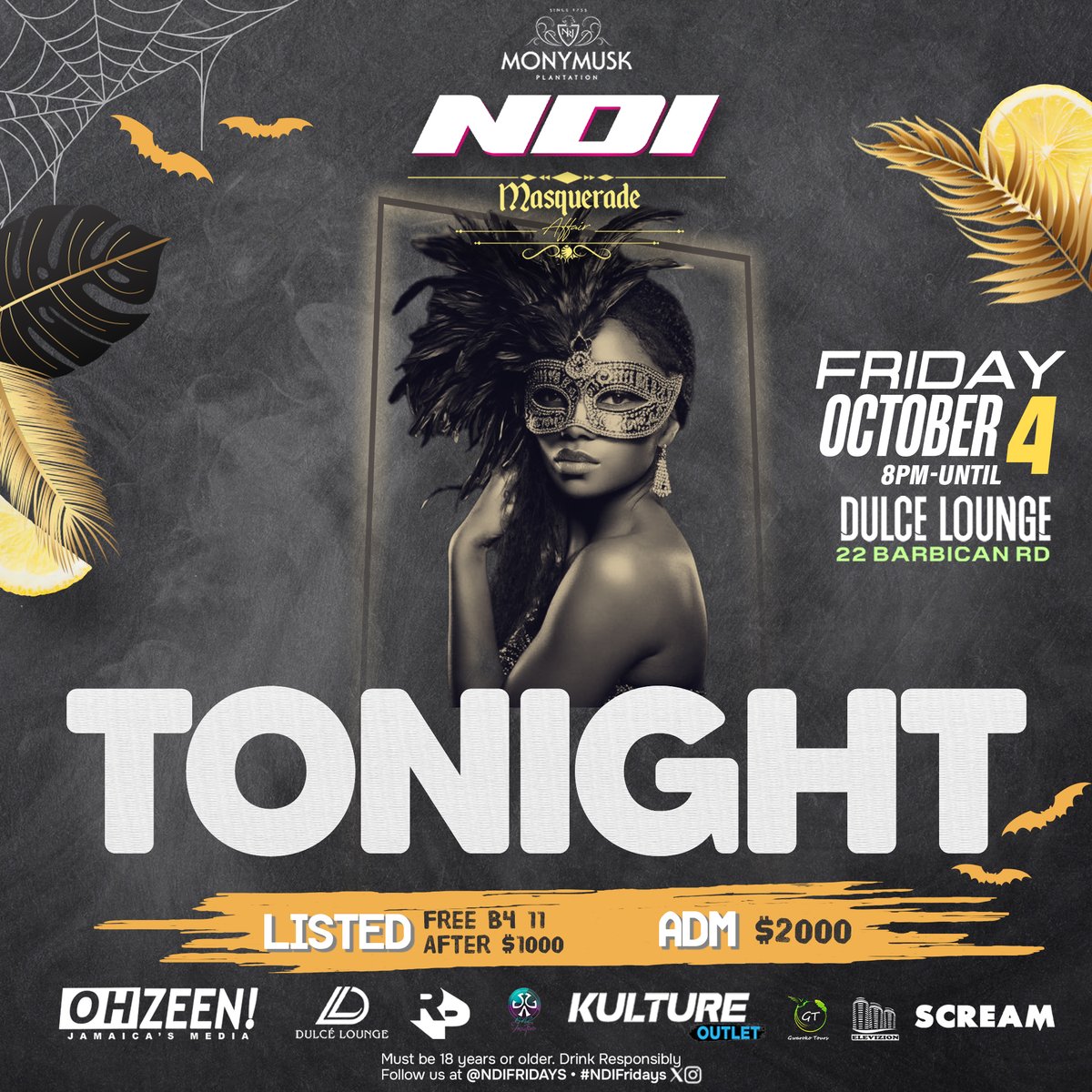 TONIGHT is NDI: Masquerade Affair!!!!
Get ready to UNMASK THE NIGHT! and enjoy Wonderfully mixes by DJ codespectre and r33wind
🎭 #GetListed #NDIMasquerade #NDIFridays #DulceLounge #MasqueradeParty #Nightlife #Events #GetListed #Countdown #PartyAlert #UnmaskTheNight