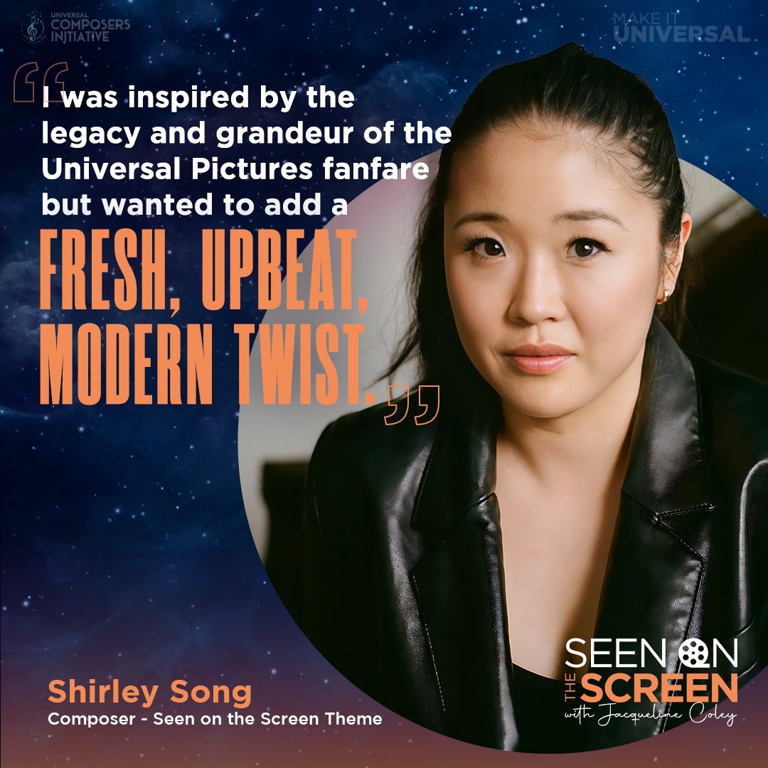 Big shoutout to Shirley Song, the composer behind the new ‘Seen on the Screen’ podcast theme! As part of the Universal Composers Initiative, Shirley took the classic Universal fanfare and gave it a modern and catchy twist for our #SeenOnTheScreen podcast! #MakeItUniversal 🎼🎬✨