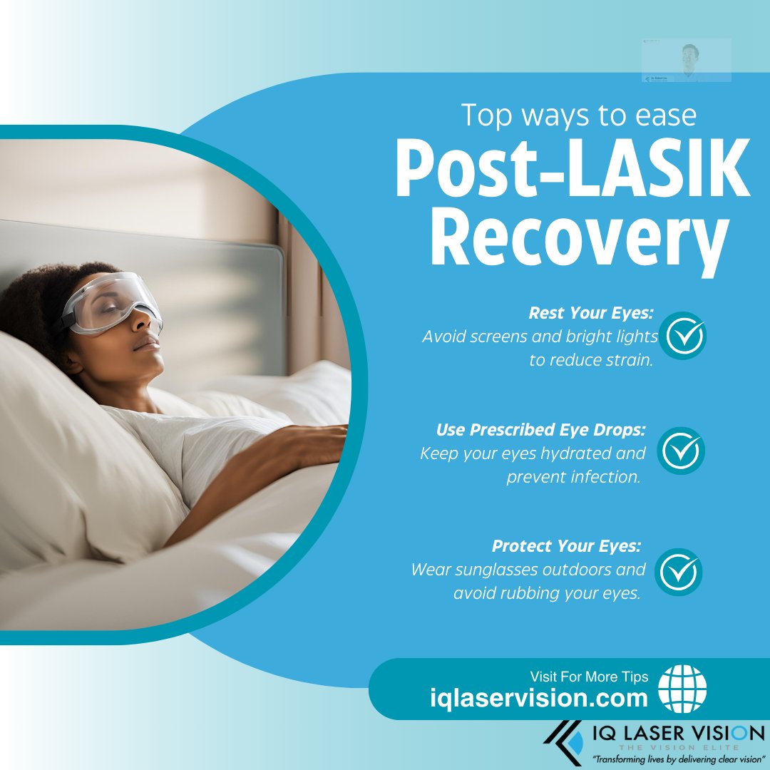 IQLaserVision's tweet image. Had LASIK recently? Check out these top tips for a smooth recovery and get back to enjoying your clear vision in no time! 👁️💤#LASIKRecovery #EyeCare #HealthyVision #IQlaservision