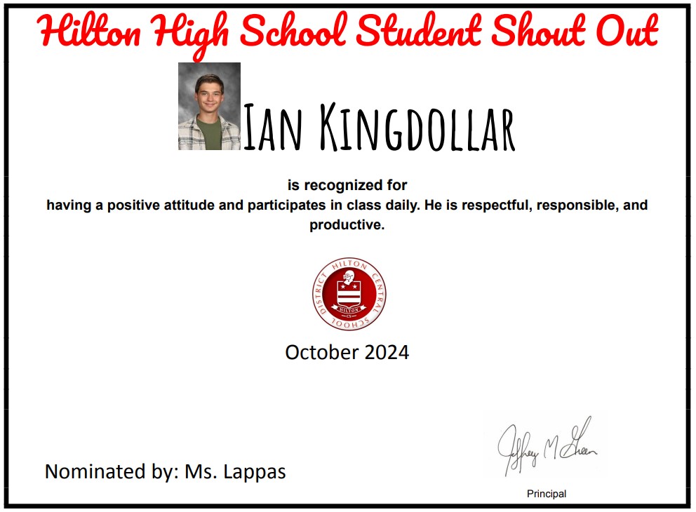 Congratulations to Ian, one of our October 2024 Students of the Month. Thank you for exemplifying our Cadet Intentional Values. Keep up the good work! #WeAreHilton
