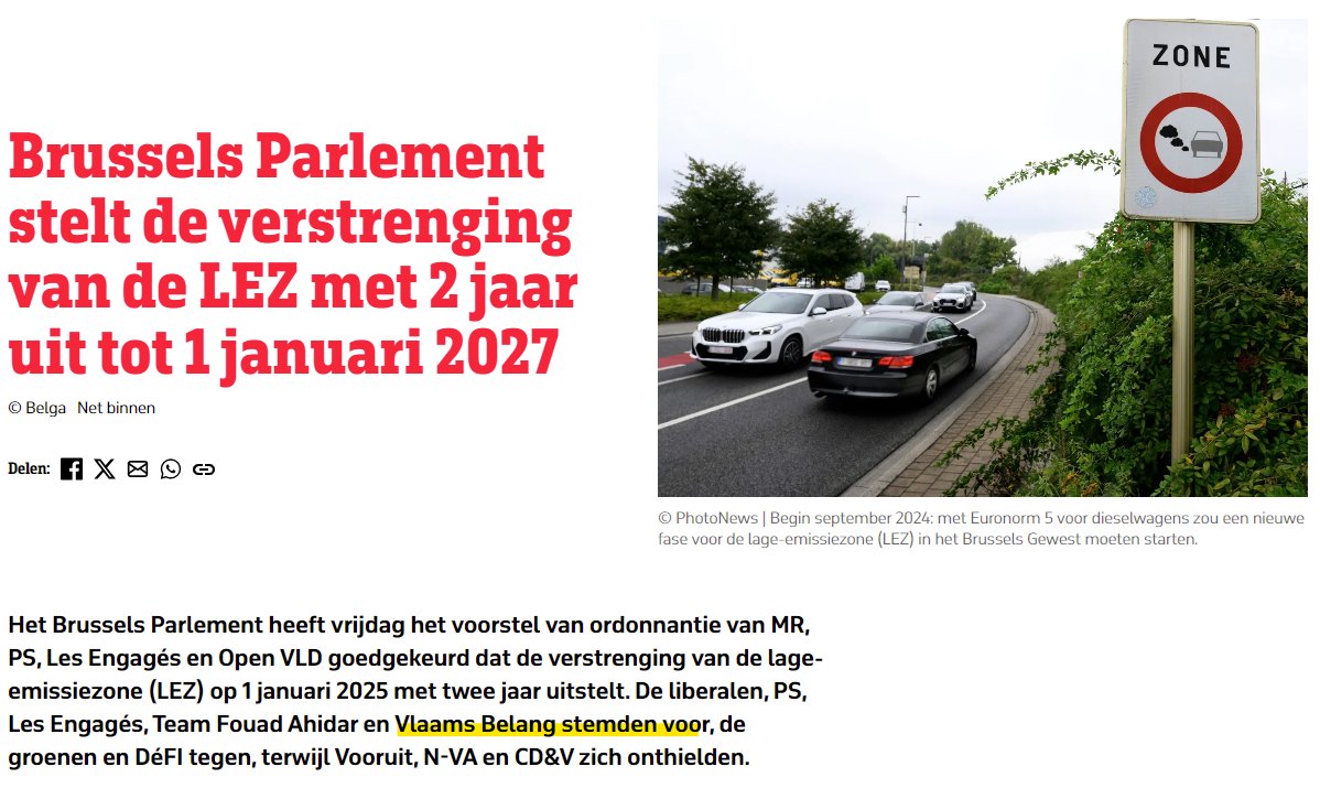 De kiezer was duidelijk op 9 juni 2024. Weg met het pestbeleid van Ecolo-Groen in #Brussel. Een eerste stap in de goede richting is al gezet! #LEZ