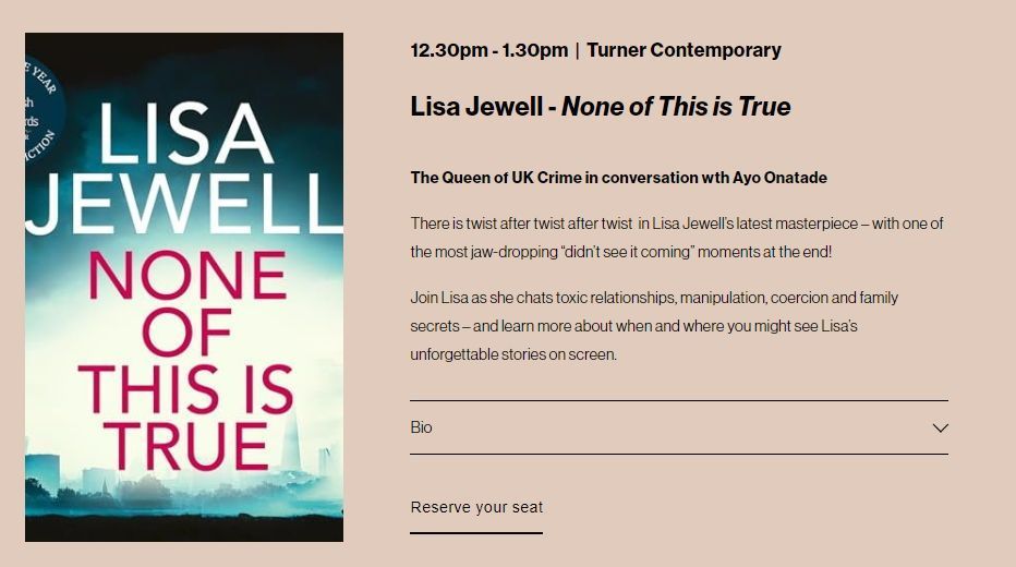 Grab your tickets to Lisa Jewell - None of This is True! We cannot wait for this one in conversation wth Ayo Onatade.

Book here:
ticketsource.co.uk/margatebookie2…