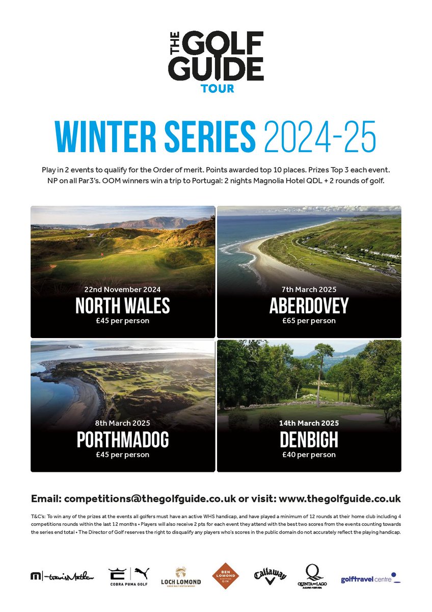 The Golf Guide (@golfguidehq) on Twitter photo Almost SOLD OUT
<a href="/golfguidehq/">The Golf Guide</a> Winter series 2024/2025
<a href="/northwalesgc/">North Wales G C</a> space for 2 pairs
<a href="/AberdoveyGC/">Aberdovey Golf Club</a> space for 2 pairs
<a href="/PorthmadogGC/">Porthmadog Golf Club</a> space for 3 pairs
<a href="/DGCProShop/">DenbighGolfClub</a> space for 4 pairs
Win a trip to <a href="/QDLResort/">Quinta do Lago</a> from the OOM
email competitions@thegolfguide.co.uk Almost SOLD OUT
<a href="/golfguidehq/">The Golf Guide</a> Winter series 2024/2025
<a href="/northwalesgc/">North Wales G C</a> space for 2 pairs
<a href="/AberdoveyGC/">Aberdovey Golf Club</a> space for 2 pairs
<a href="/PorthmadogGC/">Porthmadog Golf Club</a> space for 3 pairs
<a href="/DGCProShop/">DenbighGolfClub</a> space for 4 pairs
Win a trip to <a href="/QDLResort/">Quinta do Lago</a> from the OOM
email competitions@thegolfguide.co.uk