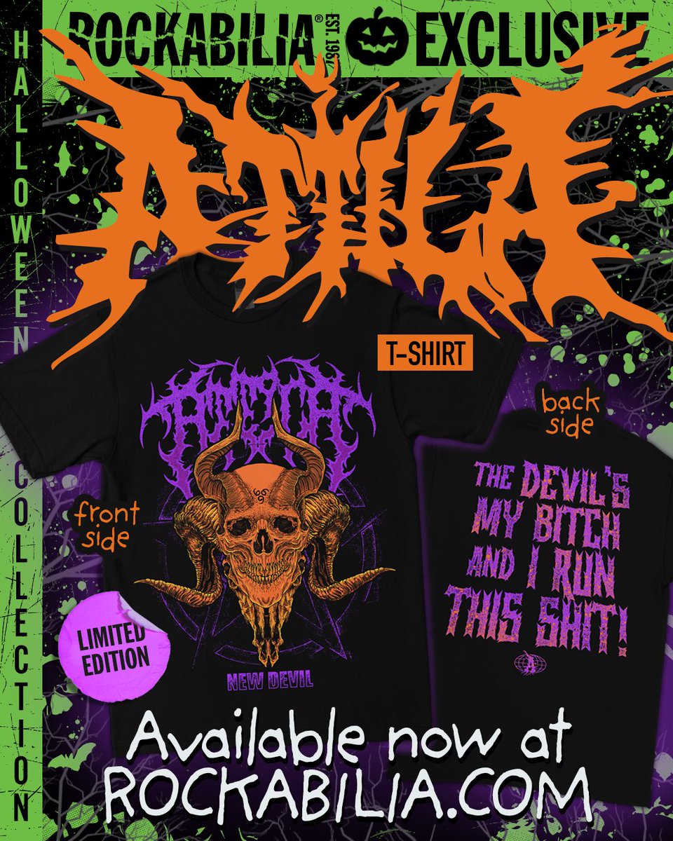 rockabilia's tweet photo. Available NOW! Rockabilia Exclusive x @ATTILAga “New Devil” Halloween tee. Limited to just 200 units worldwide! Cop here: https://t.co/gKhasRXA5H.
🎃💀🎃
#Attila #ChrisFronzak #Fronz #Fronzilla #Halloween #Halloween2024 #Metalcore #NewDevil #Rockabilia #StaySick https://t.co/JiR5TecnMi