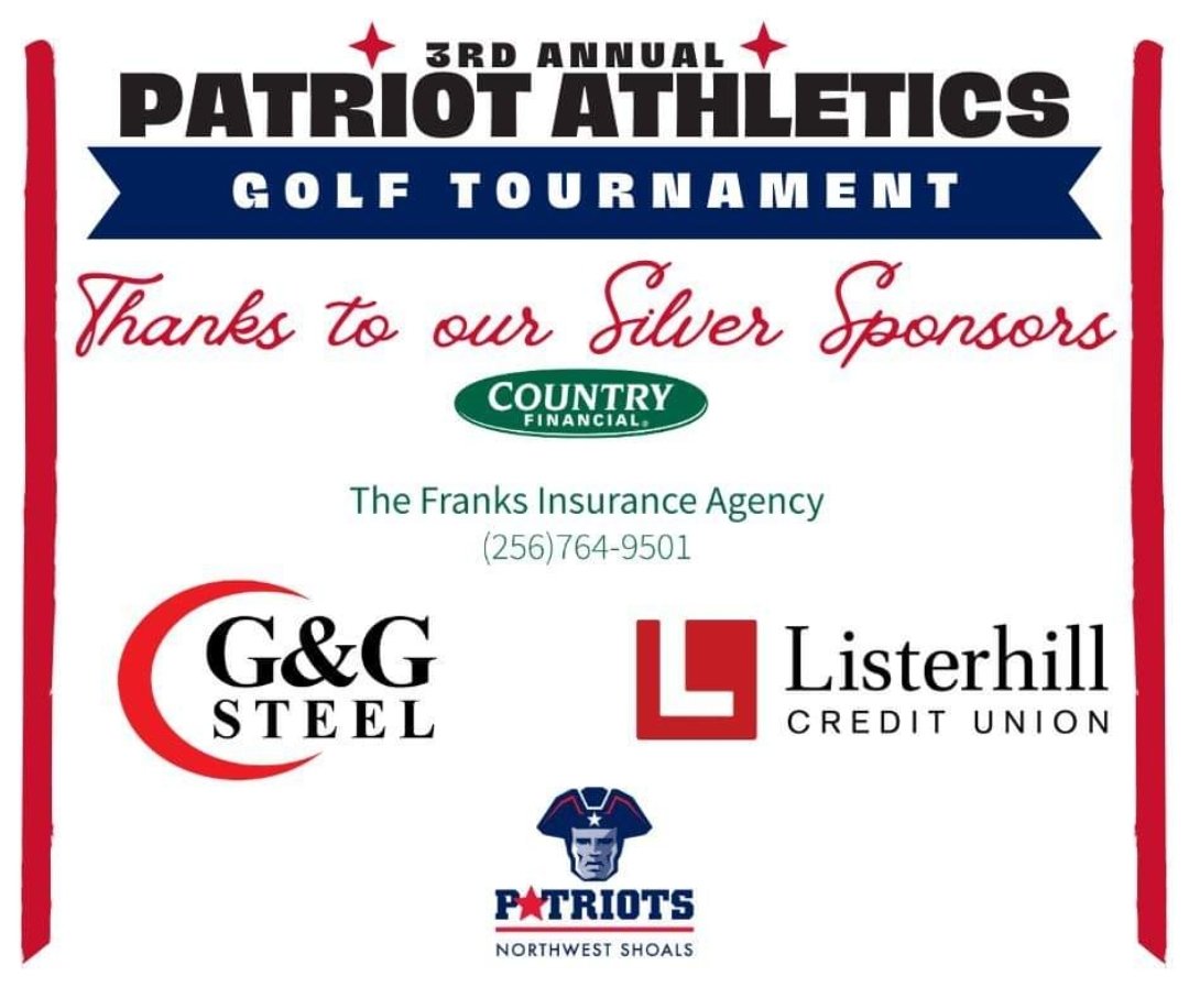 3rd Annual Patriot Athletics Golf Tournament ❤️💙 
Please help us thank our Silver Level Sponsors: Tyler Franks - COUNTRY Financial G&amp;G Steel Inc. Listerhill Credit Union ⛳️🏌️‍♂️ #nwscc #nwsccathletics #GoPatriots