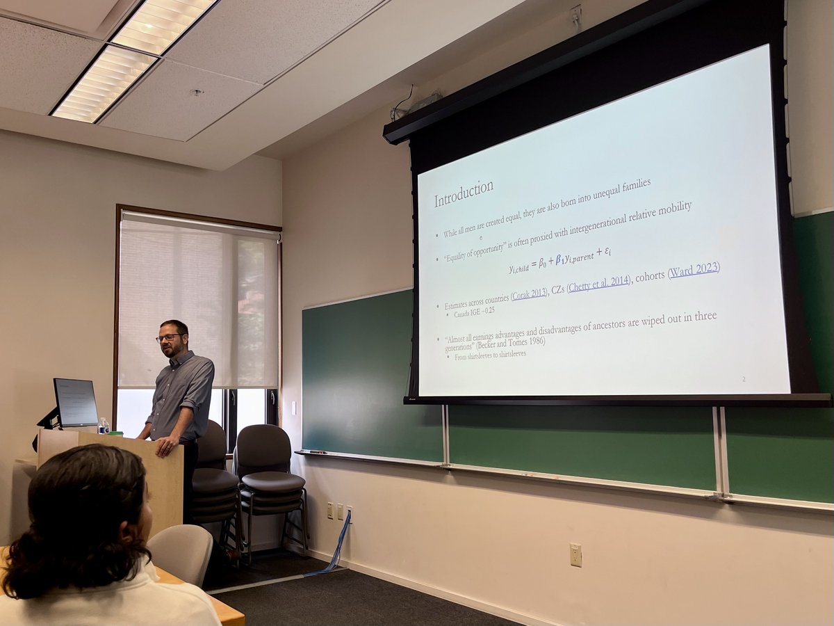 Super great to see <a href="/EconZach/">Zach Ward</a> present "Multigenerational Mobility in American History" today.