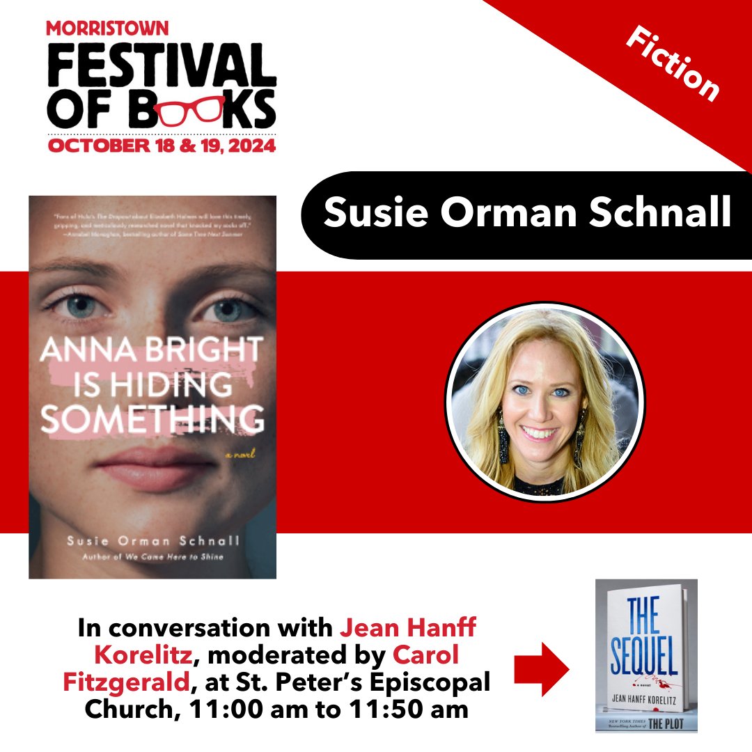 Morristown Festival of Books (@morristownbooks) on Twitter photo Susie Orman Schnall is the author of five novels about ambitious women, and her latest is ANNA BRIGHT IS HIDING SOMETHING.
Susie will be on a panel entitled "Rooting for the Anti-Hero" on October 19th beginning at 11am at St. Peter's Episcopal Church.
<a href="/susieschnall/">Susie Orman Schnall</a> Susie Orman Schnall is the author of five novels about ambitious women, and her latest is ANNA BRIGHT IS HIDING SOMETHING.
Susie will be on a panel entitled "Rooting for the Anti-Hero" on October 19th beginning at 11am at St. Peter's Episcopal Church.
<a href="/susieschnall/">Susie Orman Schnall</a>