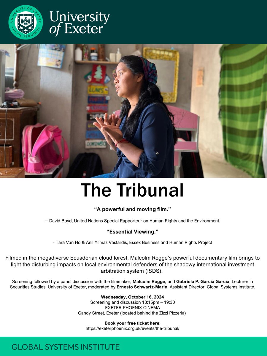 Malcolm Rogge (@malcolm_rogge) on Twitter photo At the Exeter Phoenix on Oct 16, 18:15 - Screening followed by a discussion with filmmaker Malcolm Rogge and Gabriela P. Garcia Garcia, Lecturer <a href="/UniofExeterNews/">University of Exeter News</a>, moderated by Ernesto Schwartz, Assistant Director, <a href="/GSI_Exeter/">Global Systems Institute</a> Book your free ticket here:exeterphoenix.org.uk/events/the-tri⦠At the Exeter Phoenix on Oct 16, 18:15 - Screening followed by a discussion with filmmaker Malcolm Rogge and Gabriela P. Garcia Garcia, Lecturer <a href="/UniofExeterNews/">University of Exeter News</a>, moderated by Ernesto Schwartz, Assistant Director, <a href="/GSI_Exeter/">Global Systems Institute</a> Book your free ticket here:exeterphoenix.org.uk/events/the-triā¦